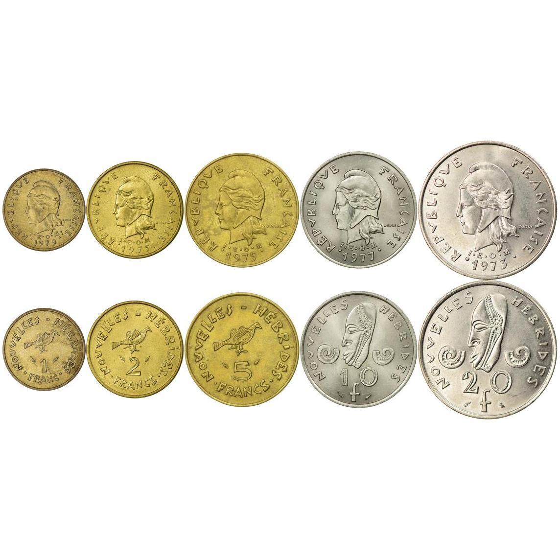 New Hebrides | 5 Coin Set | 1 Franc 2 5 10 20 Francs | 1973 - 1982