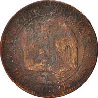 France | 2 Centimes Coin | Napoleon III | Eagle | Km:776 | 1853 - 1857