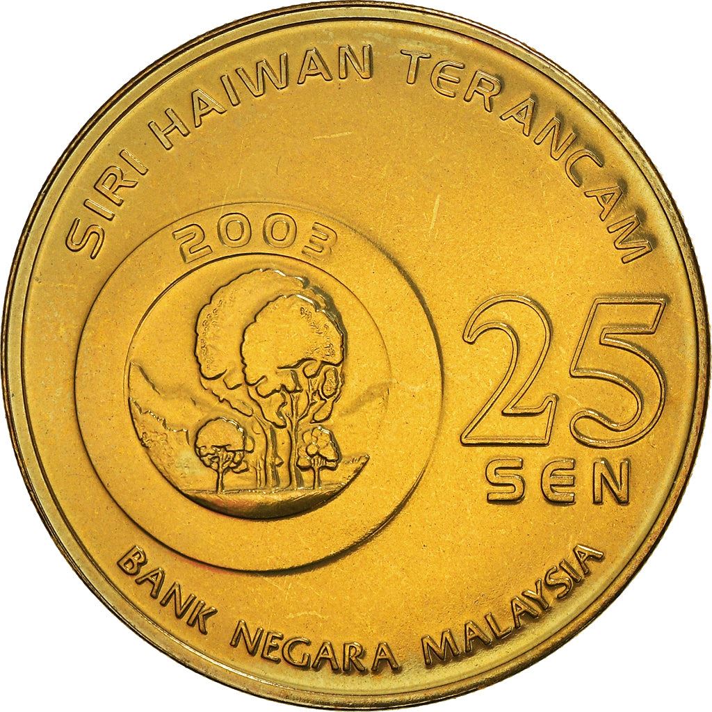 Malaysia 25 Sen - Agong XII Sumatran Tiger Coin KM80 2003 Brass
