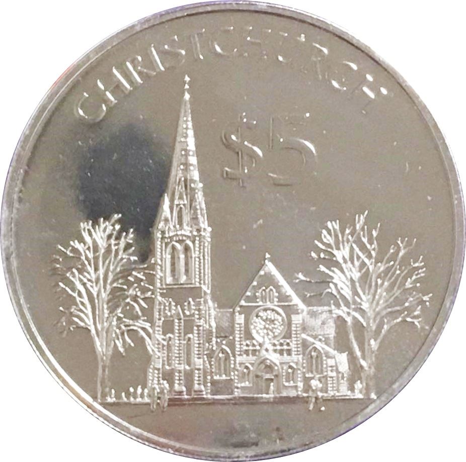 New Zealand Coin New Zealander 5 Dollars Coin | Queen Elizabeth II | Christchurch Cathedral | KM106 | 1997