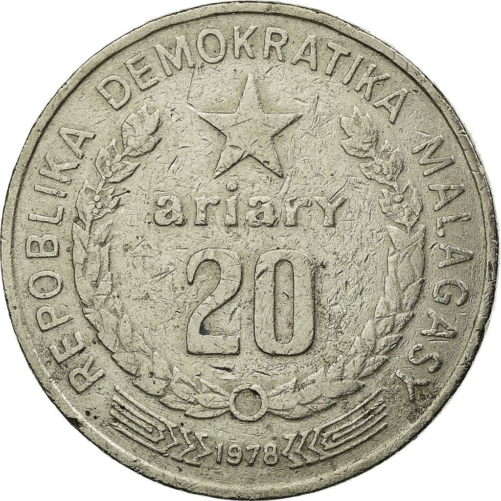Madagascar | 20 Ariary Coin | Star | Tractor | Farmer | Km:14 | 1978