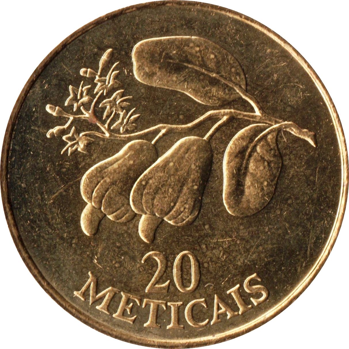 Mozambique | 20 Meticais Coin | Cashew Branch | Km:118 | 1994