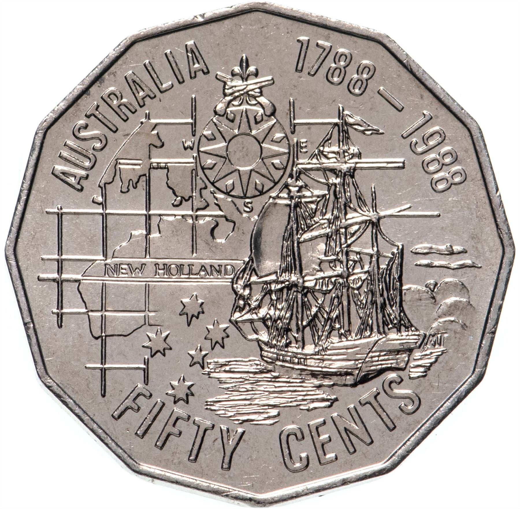 Australia | 50 Cents Coin | Anniversary First Fleet | KM:99 | 1988