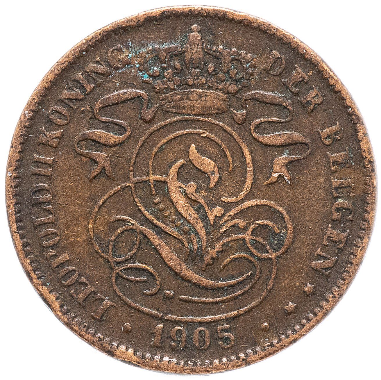 Moneda belga 2 céntimos - Léopold II België | León | Estrella | KM36 | 1902 - 1909