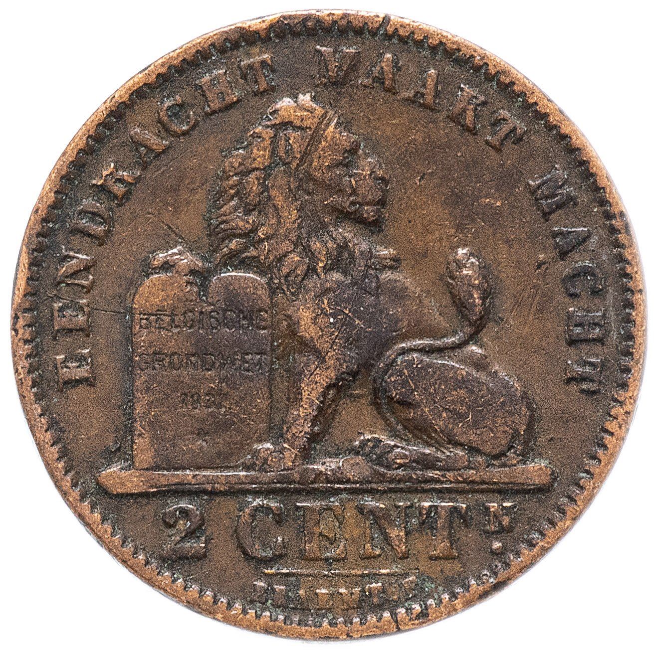Moneda belga 2 céntimos - Léopold II België | León | Estrella | KM36 | 1902 - 1909