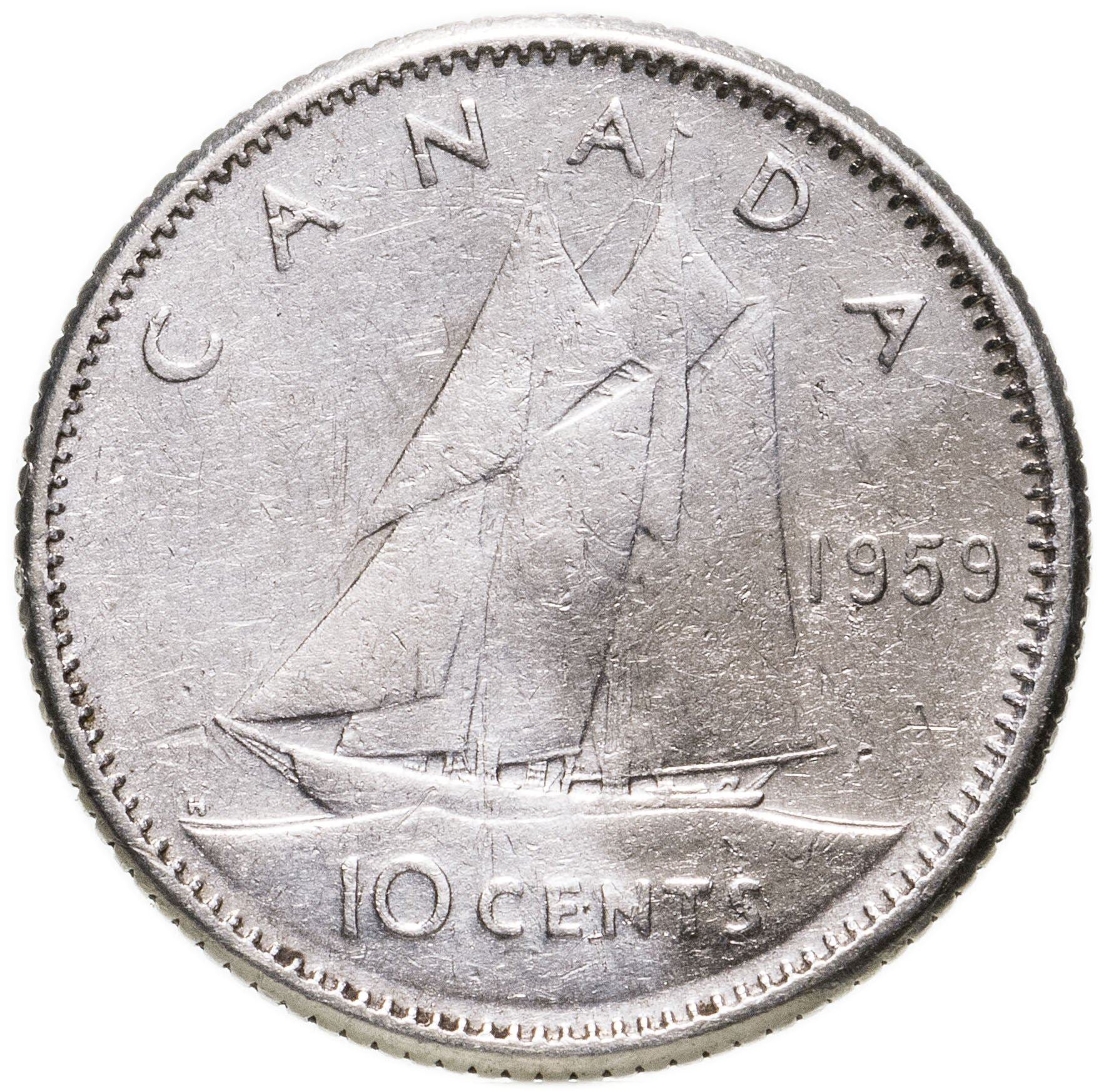 Canada Coin Canadian 10 Cents | Queen Elizabeth II | Bluenose Racing Ship | KM51 | 1953 - 1964