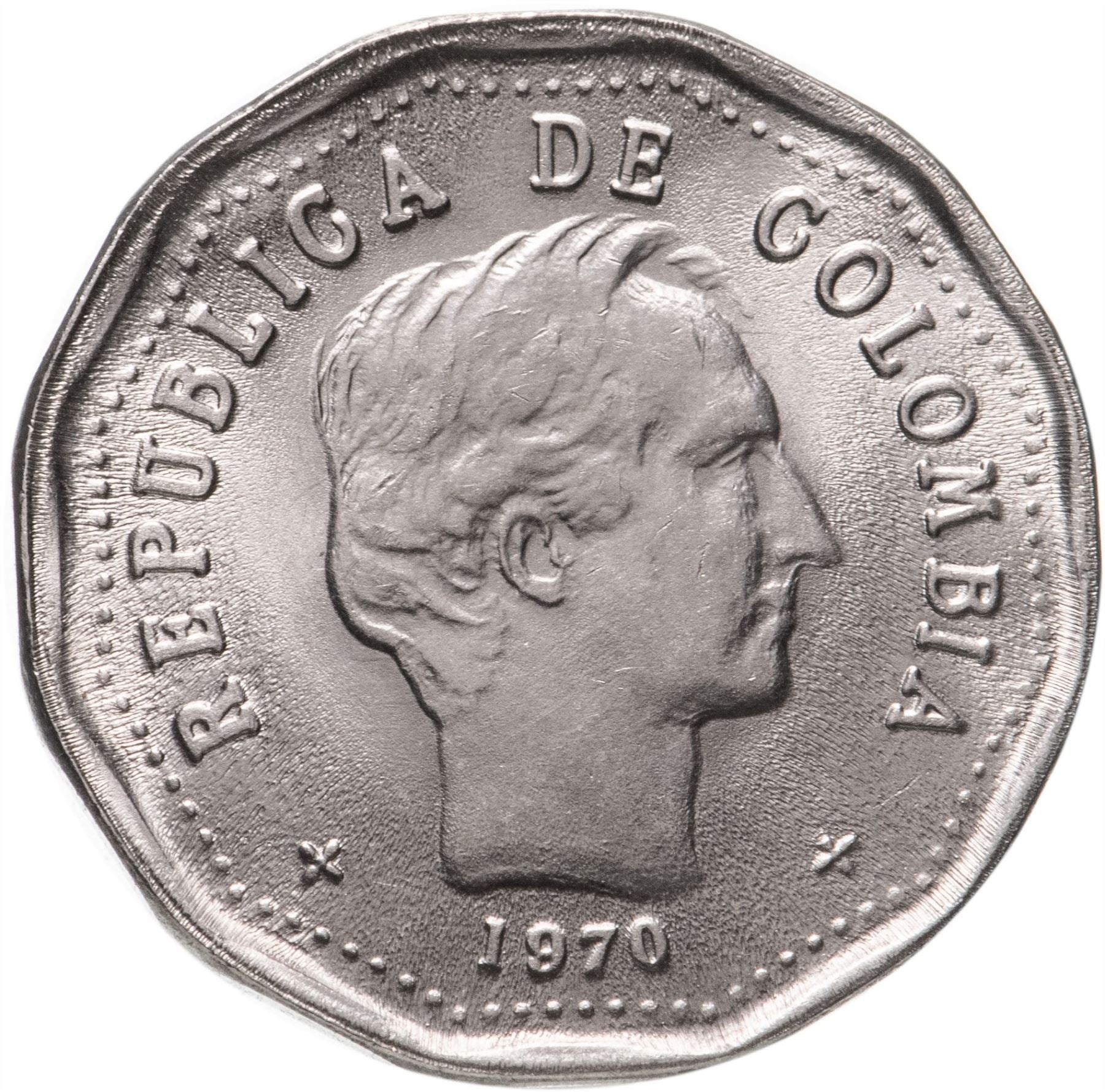 Colombia | Moneda de 50 Centavos | Francisco de Paula Santander | Corona | 1970 - 1982