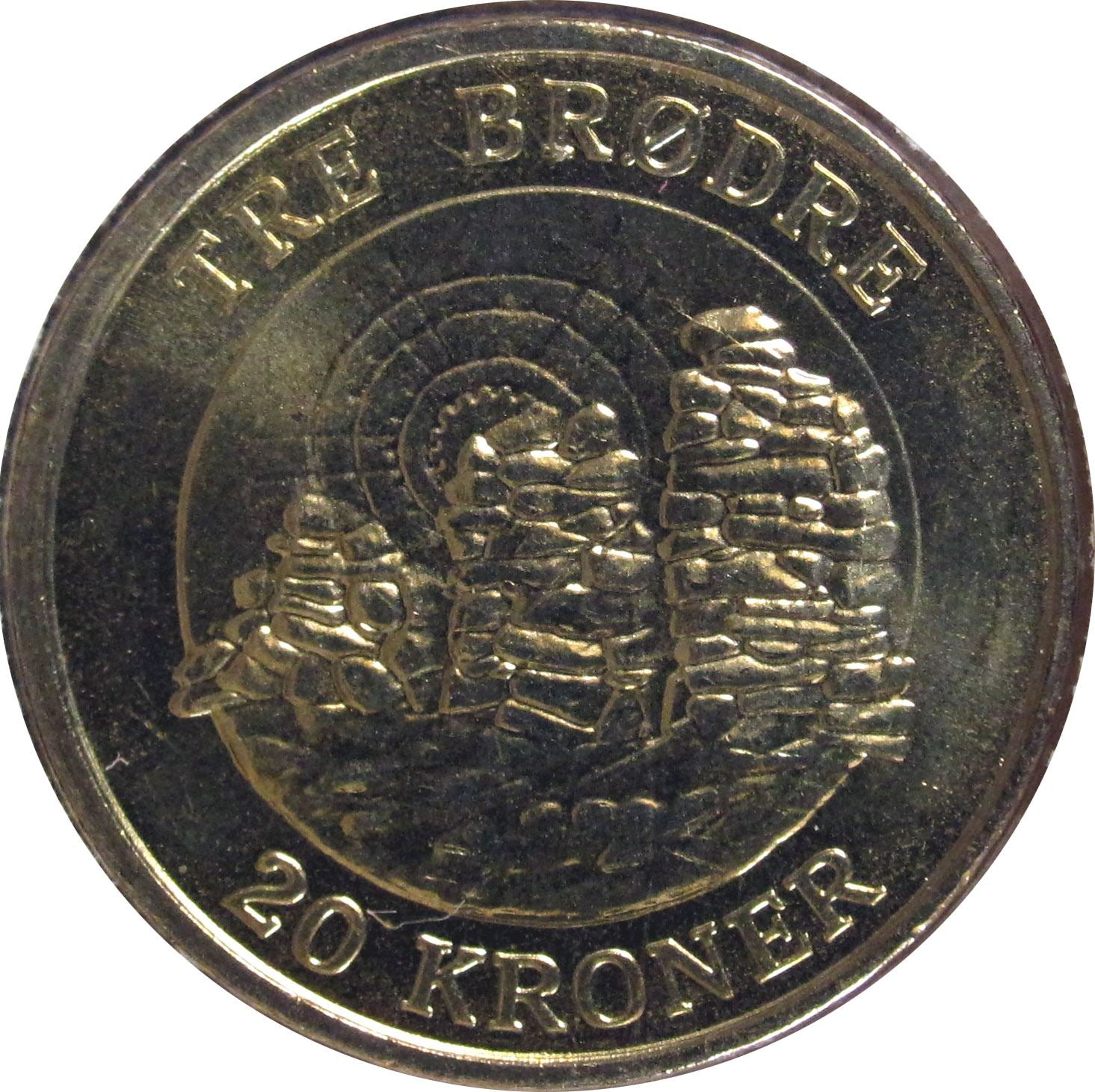 Moneda de 20 Coronas Danesas | Reina Margarita II | Tre Brødre | Cairns | KM913 | Dinamarca | 2006