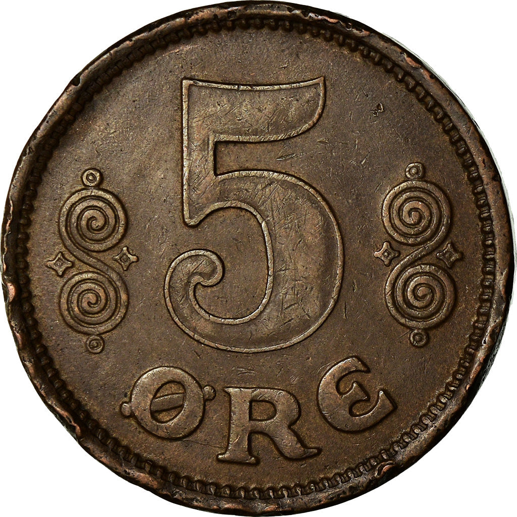 Denmark | 5 Ore Coin | Monogram | Km:814 | 1913 - 1923