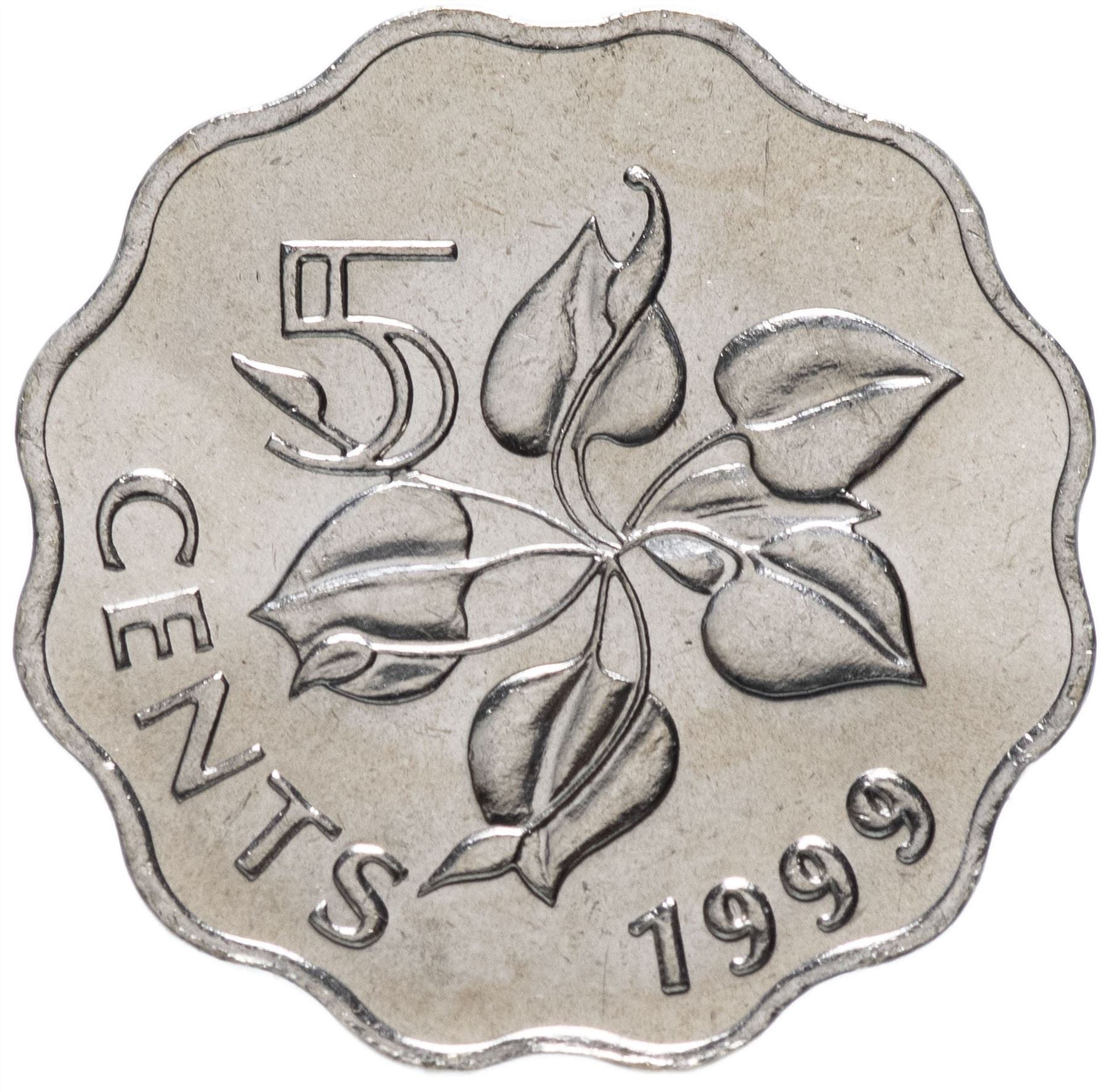 Esuatini | Moneda de 5 centavos | Rey Mswati III | Lirio de Arum | KM48 | 1995 - 2010