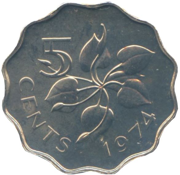 Moeda de 5 Cêntimos de Eswatini | Rei Sobhuza II | Lírio de Arum | KM9 | 1974 - 1979