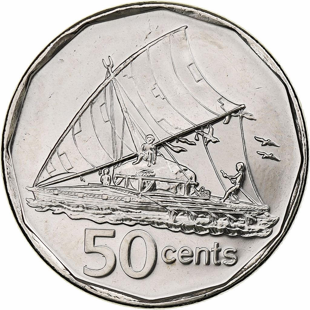 Fiji | 50 Cents Coin | Sailing canoe | Km:122 | 2009 - 2010