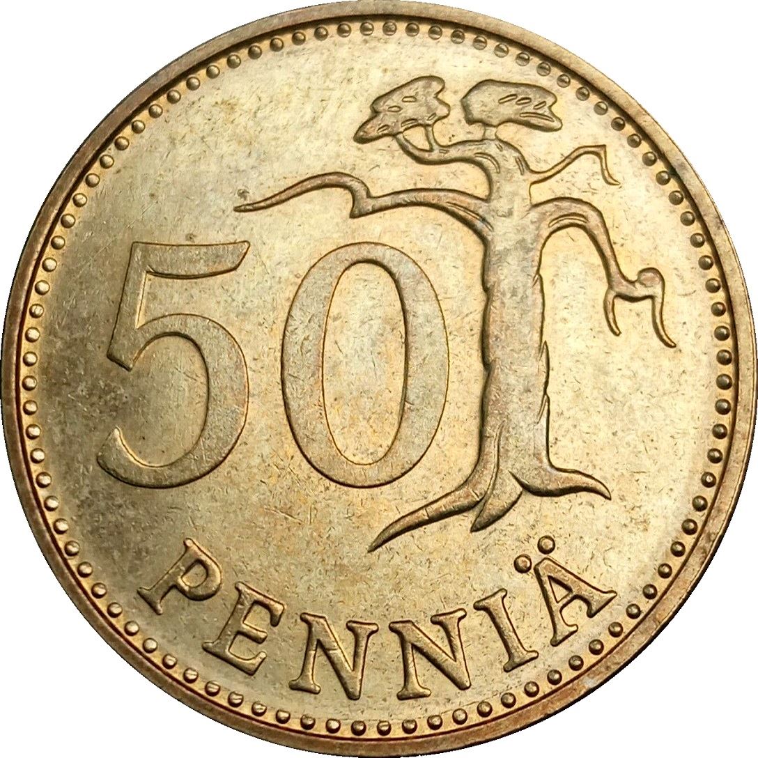 Finland Coin Finnish 50 Pennia | Tree | KM48 | 1963 - 1990