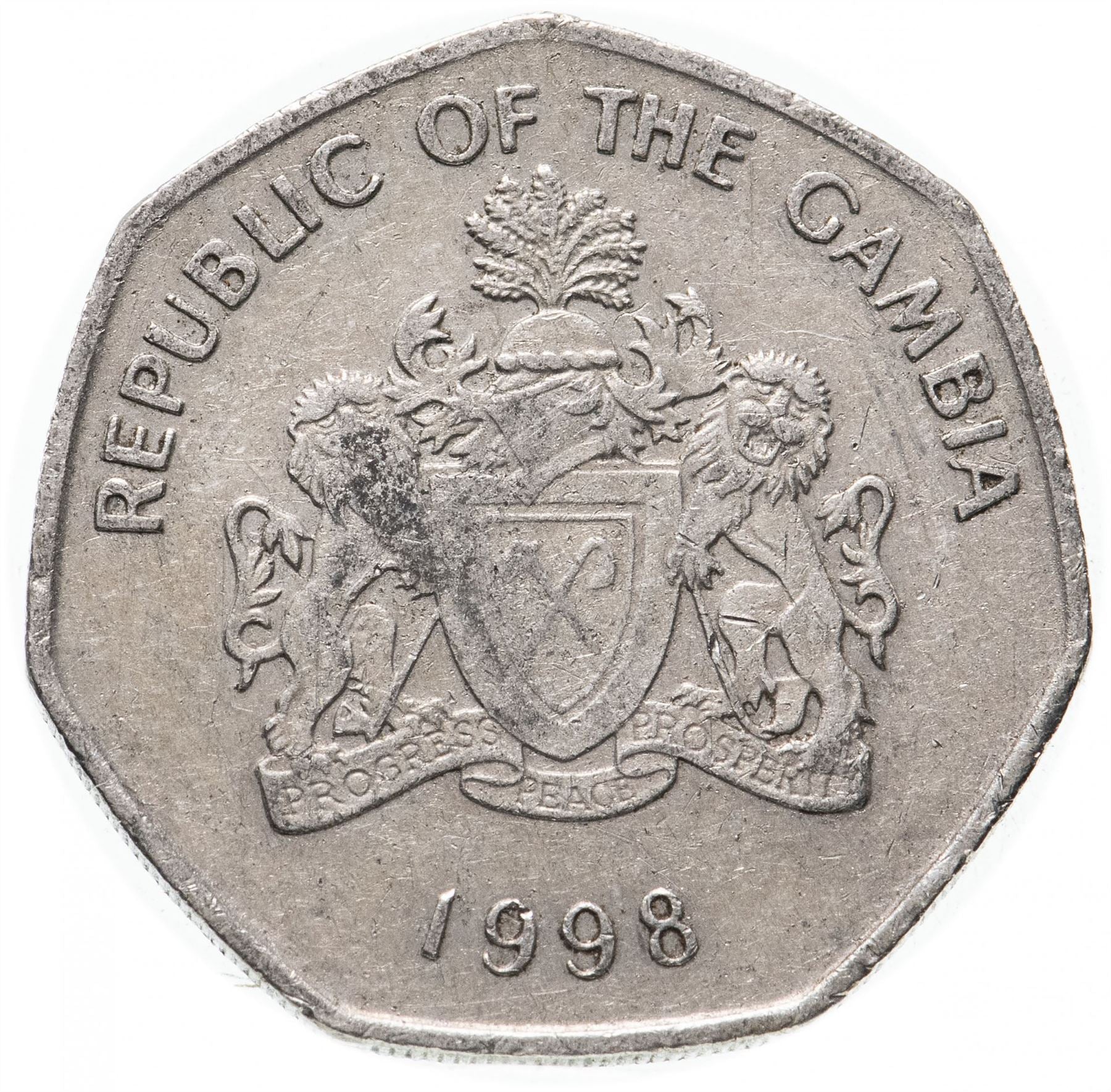 The Gambia | 1 Dalasi Coin | Slender-snouted crocodile | Km:59 | 1998
