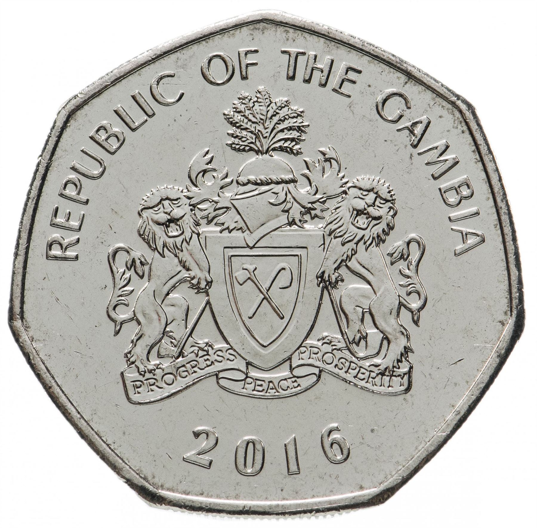The Gambia | 1 Dalasi Coin | Slender-snouted crocodile | KM:59a | 2008 - 2021