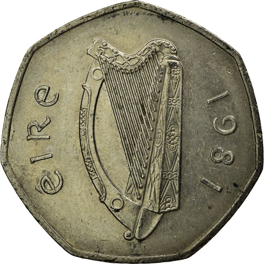 Ireland Coin Irish 50 Pence | Harp | Woodcock Bird | KM24 | 1970 - 2000