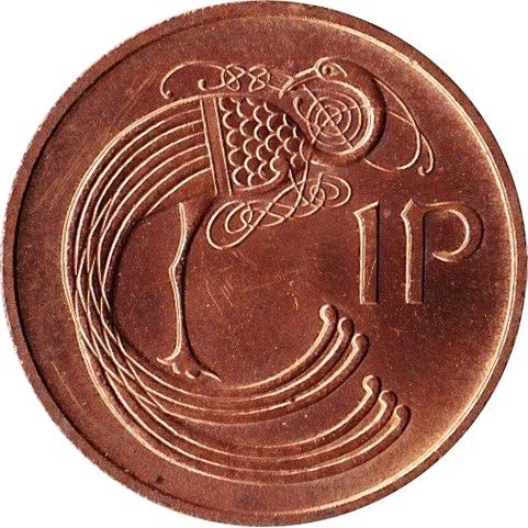 Irish 1 Penny Coin | Harp | Book of Kells | KM20 | 1971 - 1988