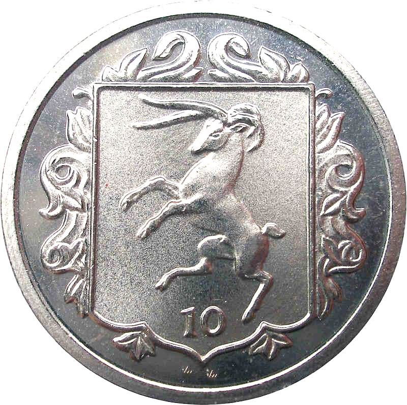Isle of Man | 10 Pence Coin | Queen Elizabeth II | Loaghtan Ram | Shield | KM146 | 1985 - 1987