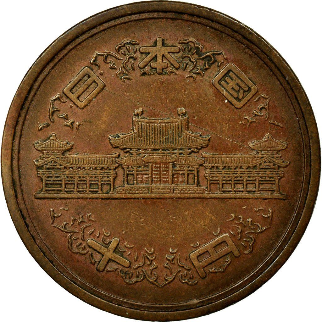 일본 | 10 엔 동전 | 봉황당 사원 | 화환 | Y:73A, Jnda:02-9, Schön:A53 | 1959 - 1989