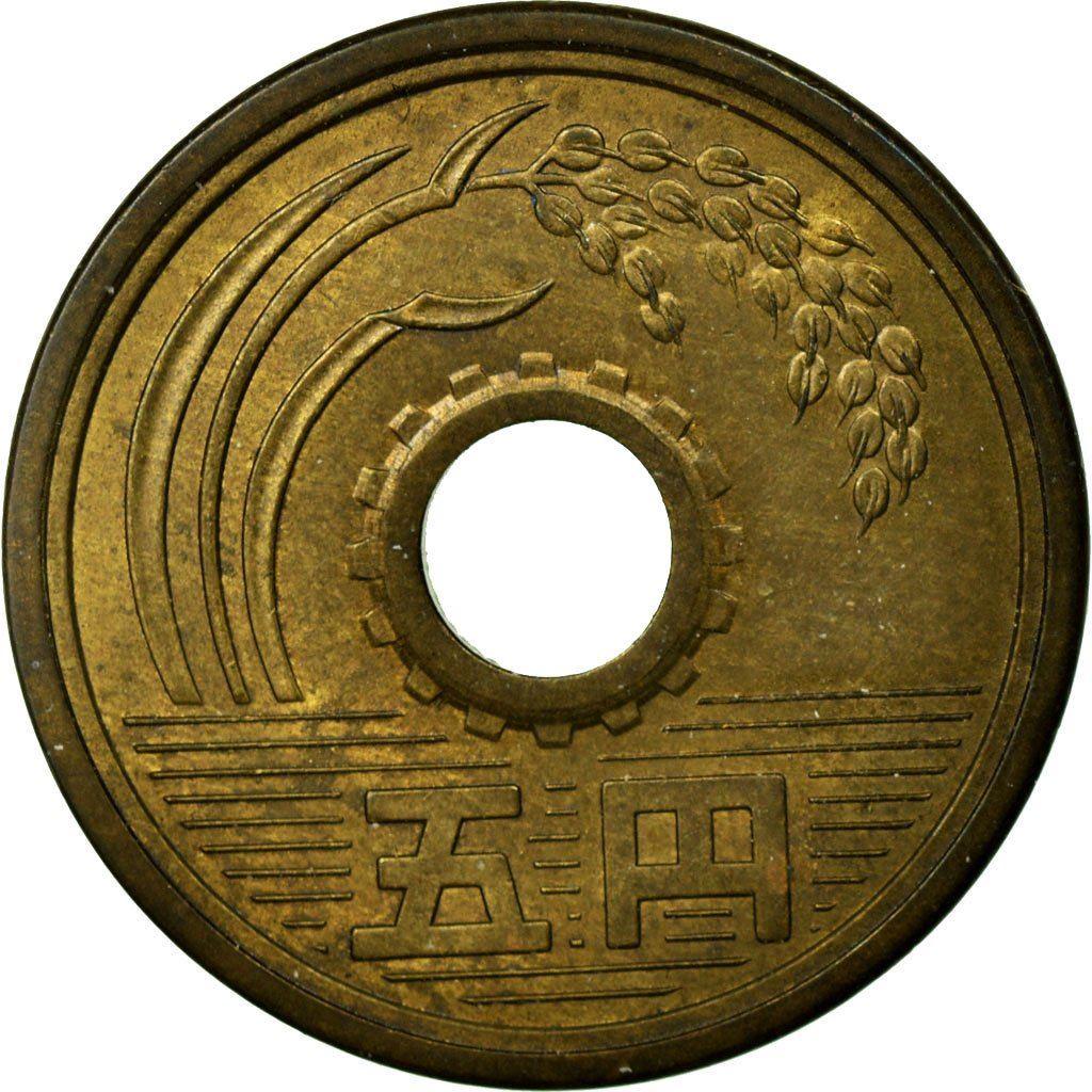 일본 | 5 엔 동전 | 물 | 벼 줄기 | 톱니바퀴 | Y:72A, Jnda:02-12, Schön:53 | 1959 - 1989