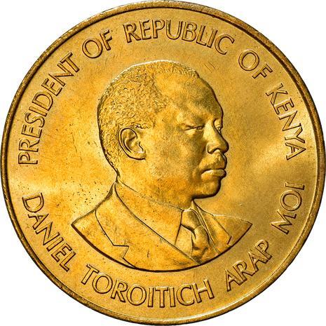 Kenya 10 Cent | Lejon | Spjut | Östafrikansk Sköldmynt | KM18 | 1978 - 1991