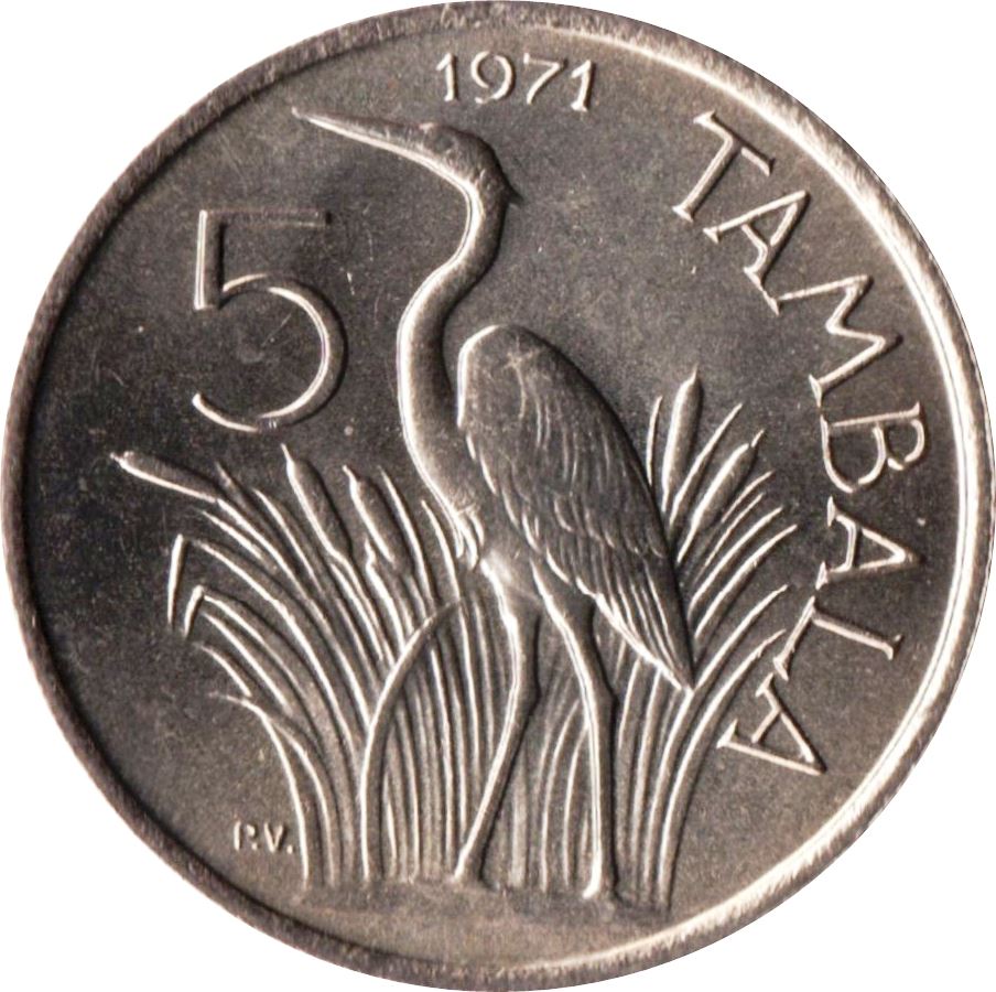 Malawi 5 Tambala Munt | Hastings Banda | Paarse Reiger | KM9 | 1971 - 1989