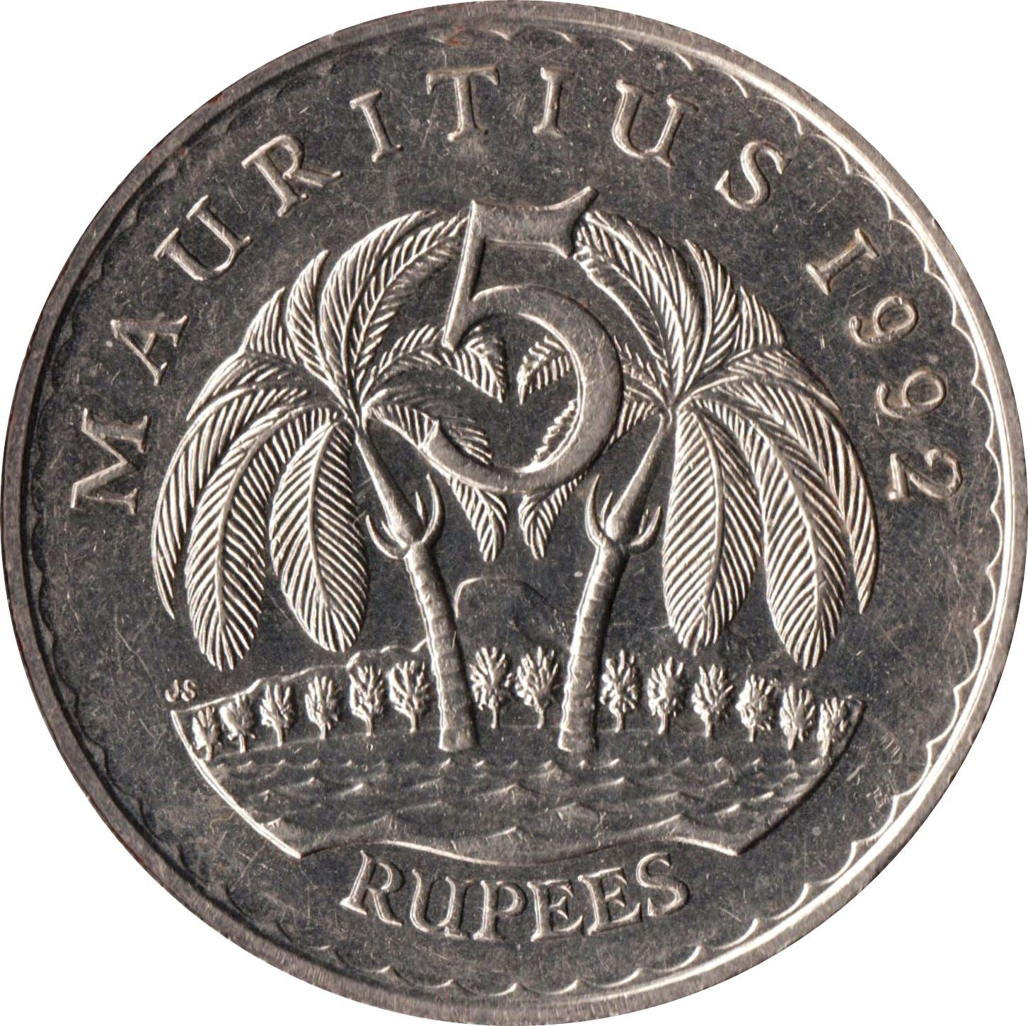 Mauritius 5 Rupees - Seewoosagur Ramgoolam | Palm Trees Coin | KM56 | 1987 - 2010