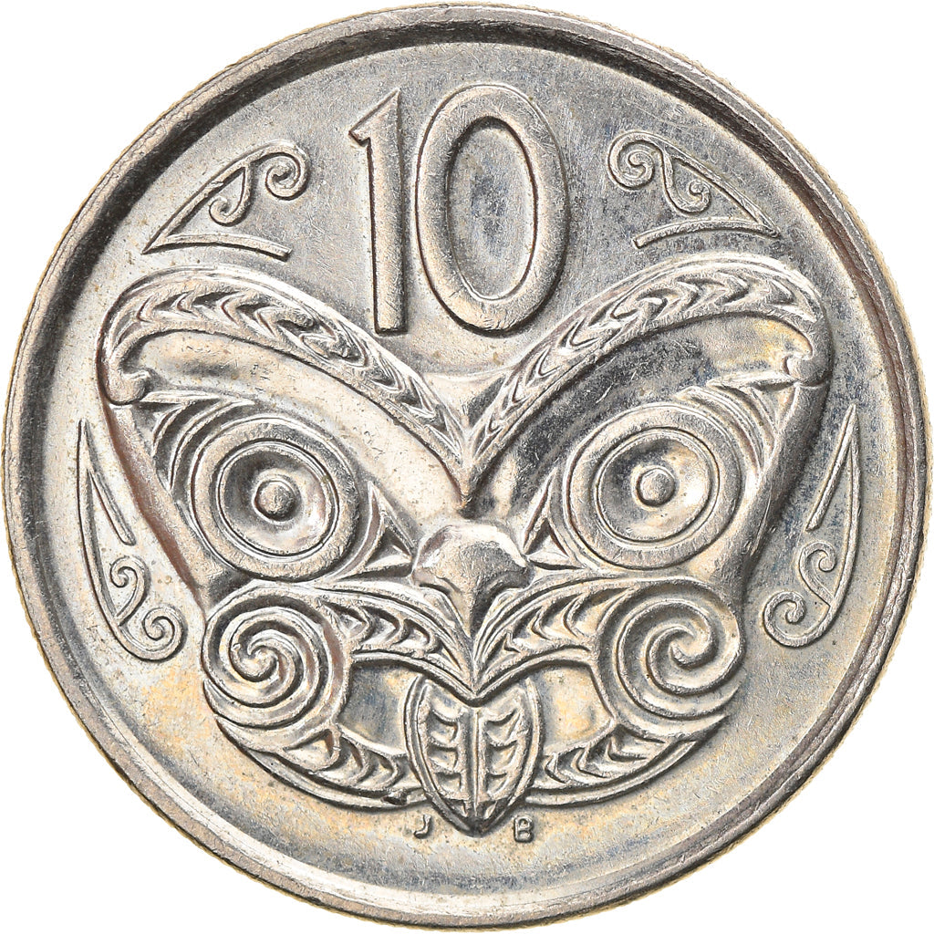 Moneta da 10 centesimi neozelandese | Regina Elisabetta II | Maschera Maori Koruru | KM117 | 1999 - 2006