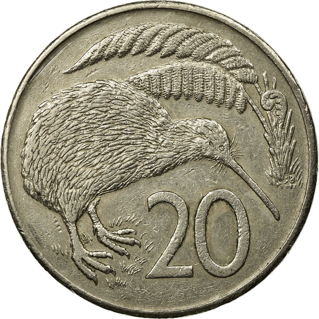 Moneta da 20 centesimi neozelandese | Regina Elisabetta II | Uccello Kiwi | KM36 | 1967 - 1985