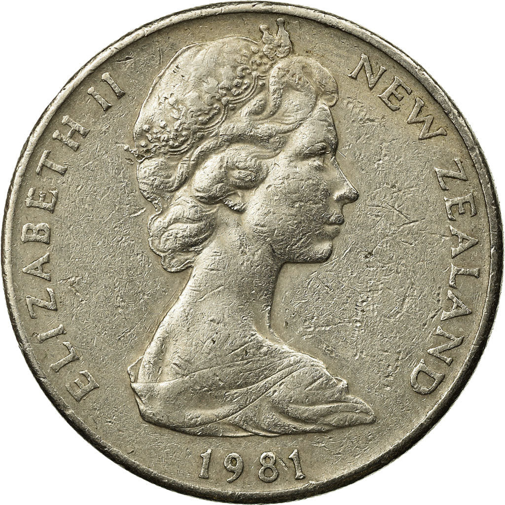 Moneta da 20 centesimi neozelandese | Regina Elisabetta II | Uccello Kiwi | KM36 | 1967 - 1985