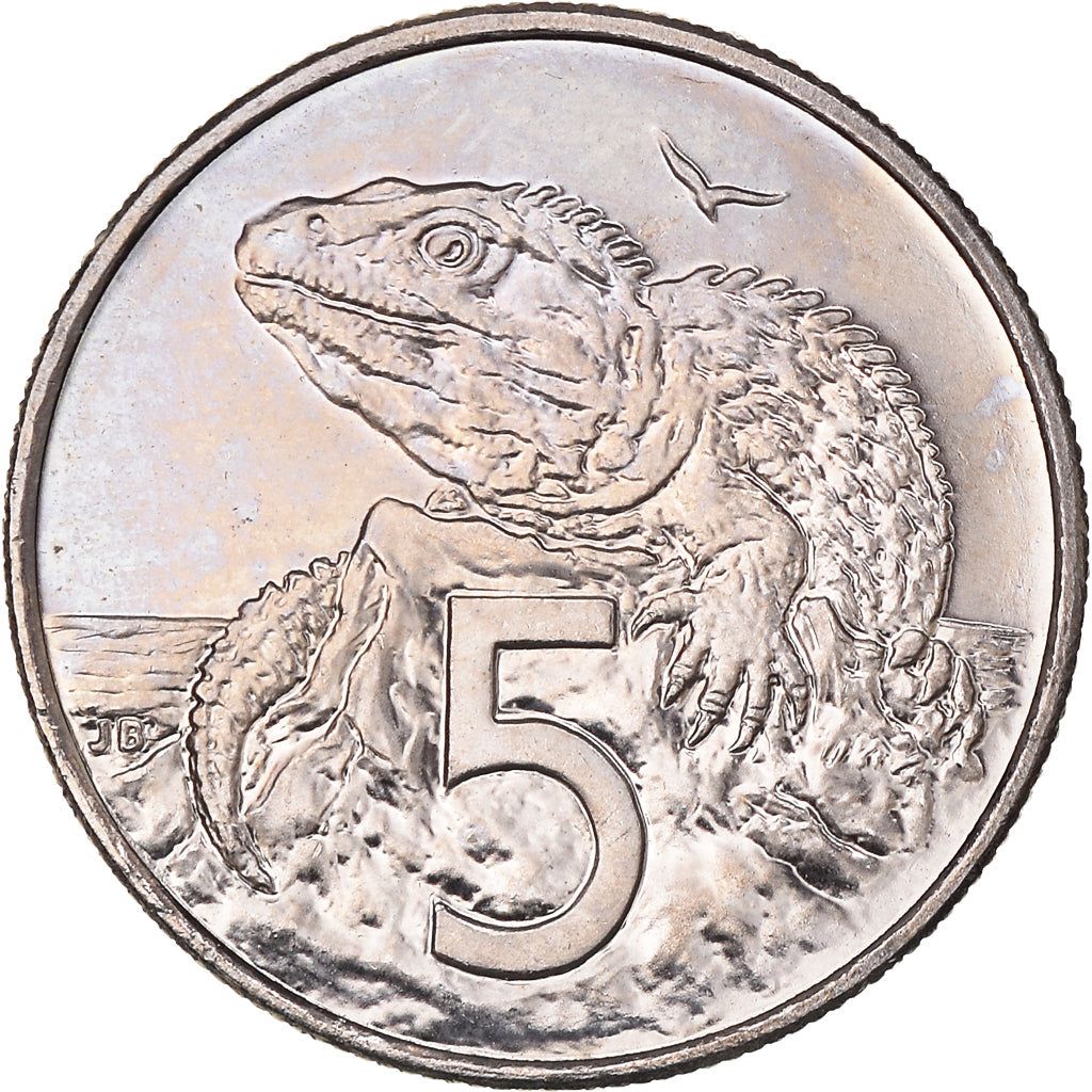 Moneta da 5 centesimi neozelandese | Regina Elisabetta II | Lucertola Tuatara | KM116 | 1999 - 2006