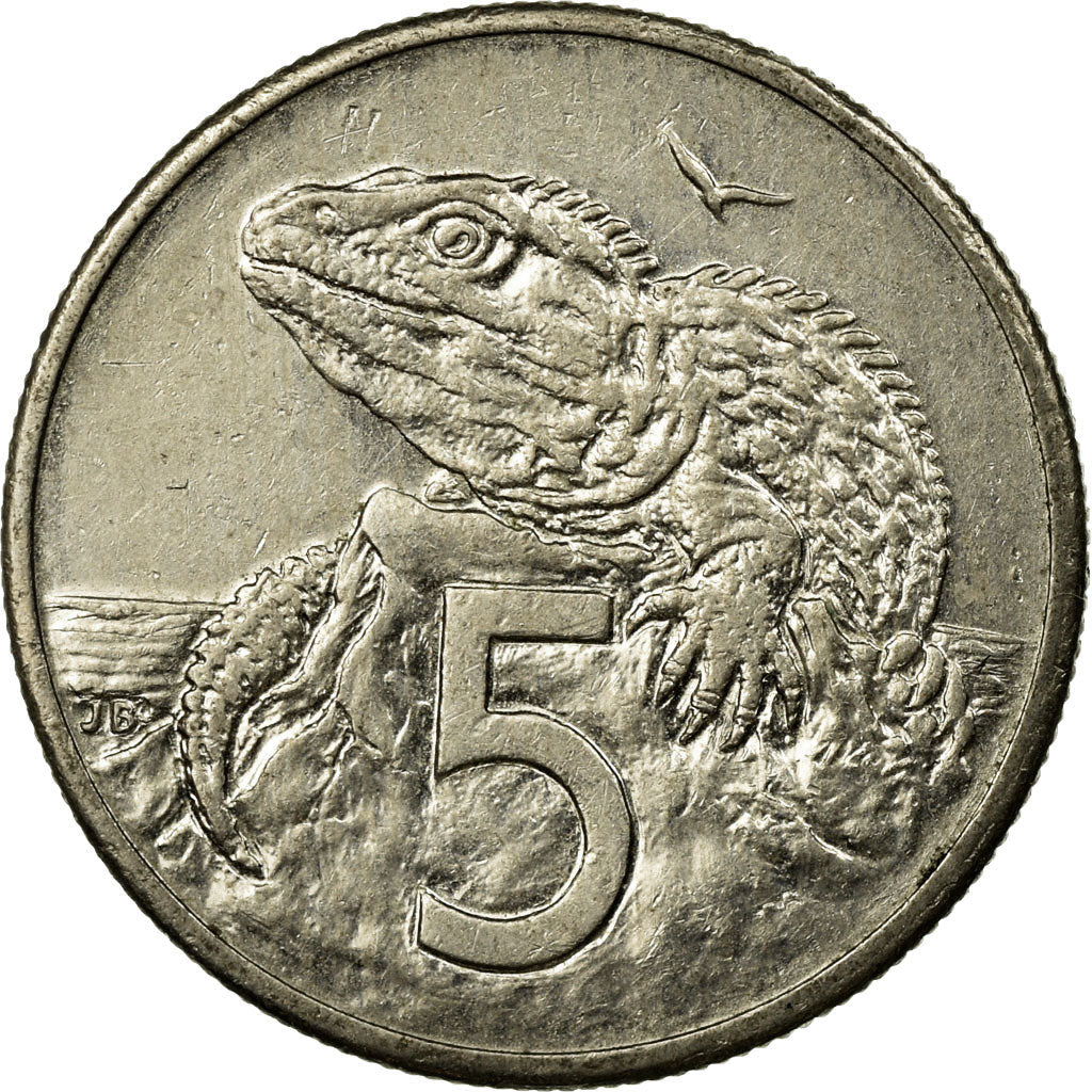 Moneta da 5 centesimi neozelandese | Regina Elisabetta II | Lucertola Tuatara | KM60 | 1986 - 1998