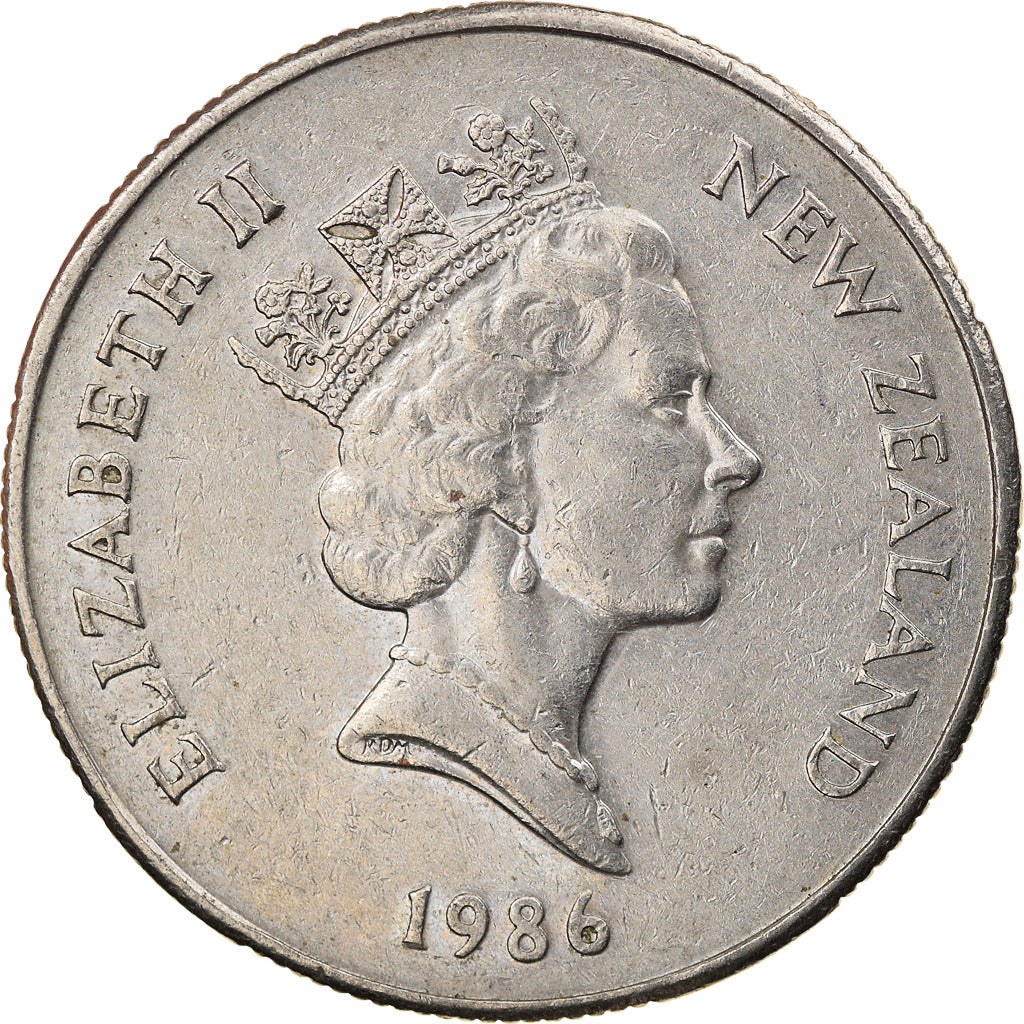 Moneta da 50 centesimi neozelandese | Regina Elisabetta II | Capitano James Cook | HMS Endeavour | KM63 | 1986 - 1998