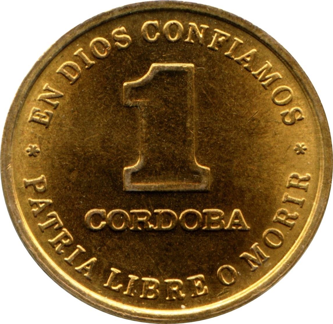 Moneda de 1 Córdoba de Nicaragua | Sombrero Panamá | KM59 | 1987