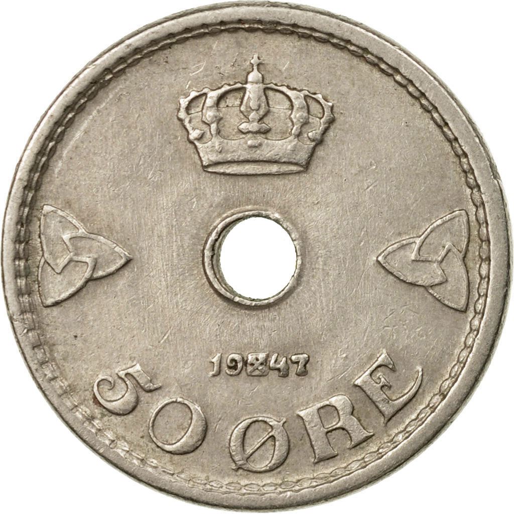 Norway | 50 Ore Coin | Haakon VII | Type 4 | KM386 | 1926 - 1949