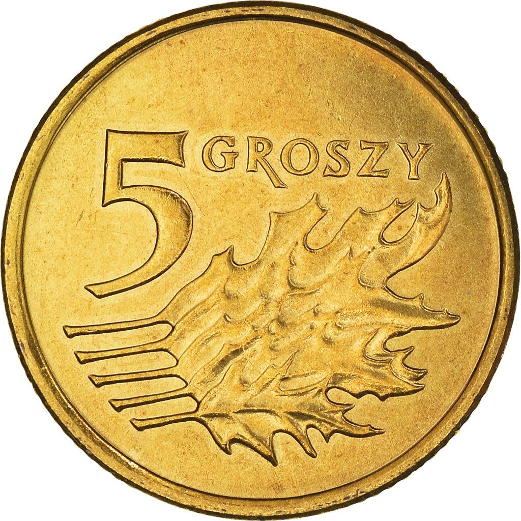 Poland 5 Groszy Coin | Oak Leaves | Polish White Eagle | KM278 | 1990 - 2014
