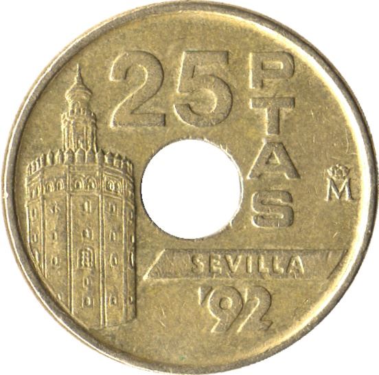 Spagna 25 Pesetas Torre del Oro Moneta KM905 1992 Cavalli ed equini