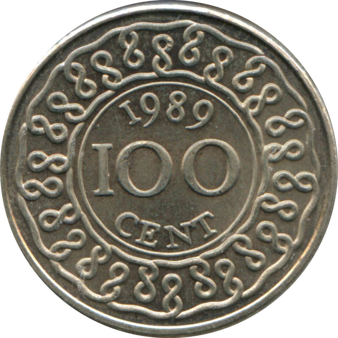 Suriname | 100 Cents Coin | Wreath | Natives | Km:23 | 1987 - 2017