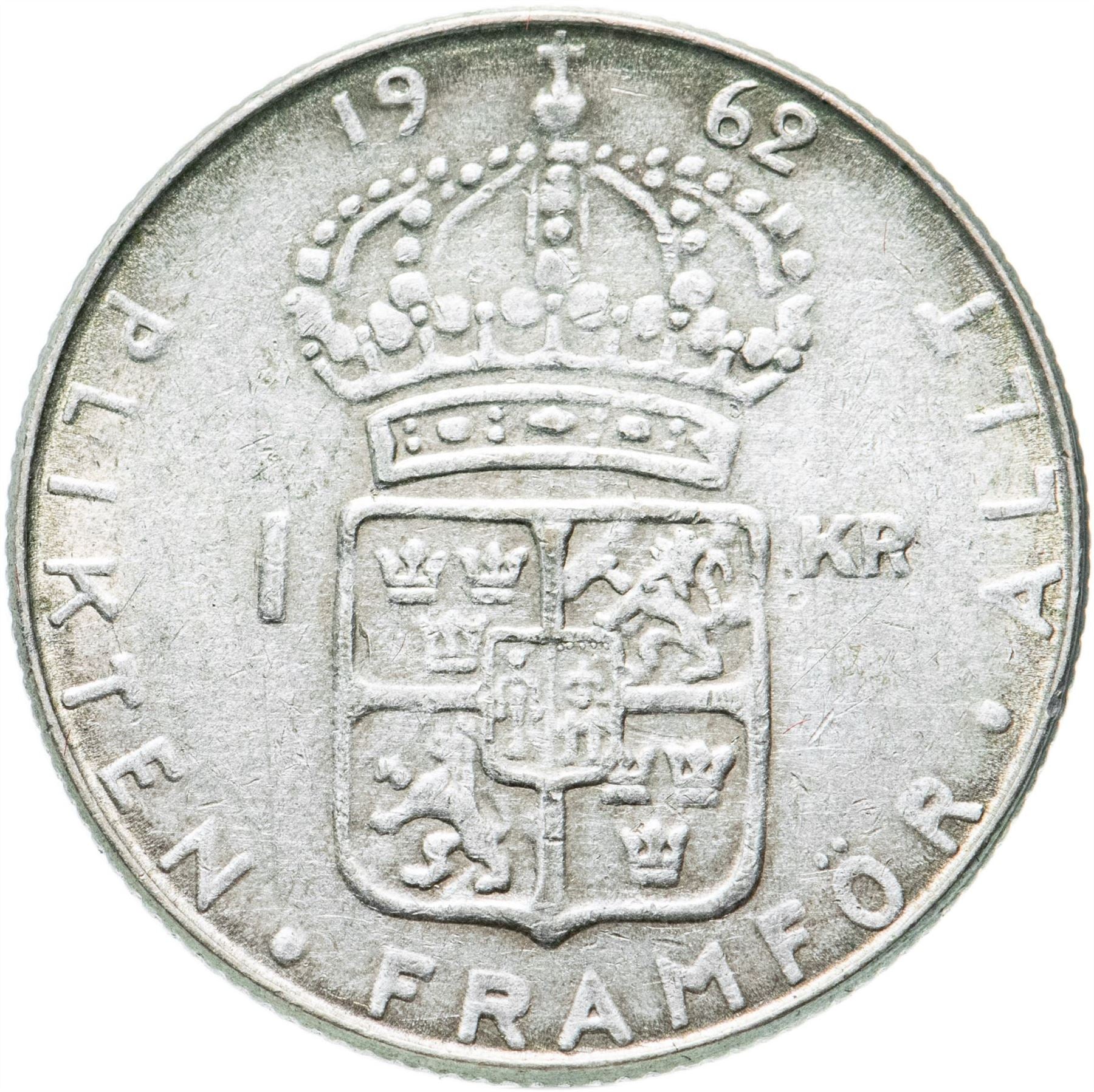 Swedish 1 Krona Coin | Gustaf VI Adolf | Sweden | 1952 - 1968