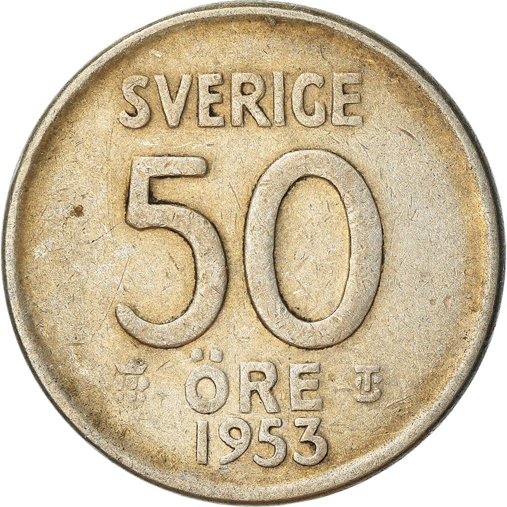 Swedish 50 Ore Coin | King Gustaf VI Adolf | Crown | Sweden | 1952 - 1961