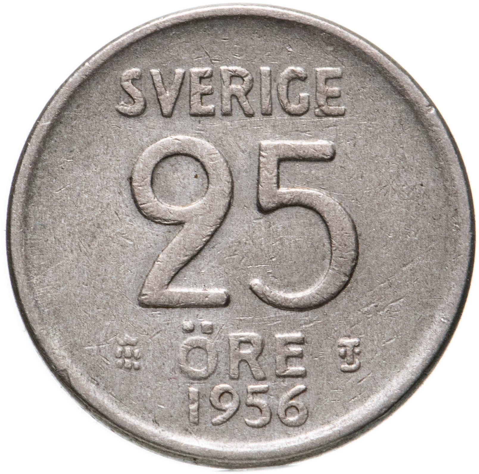 Swedish Coin 25 Ore Coin | King Gustaf VI Adolf | Crown | Sweden | 1952 - 1961