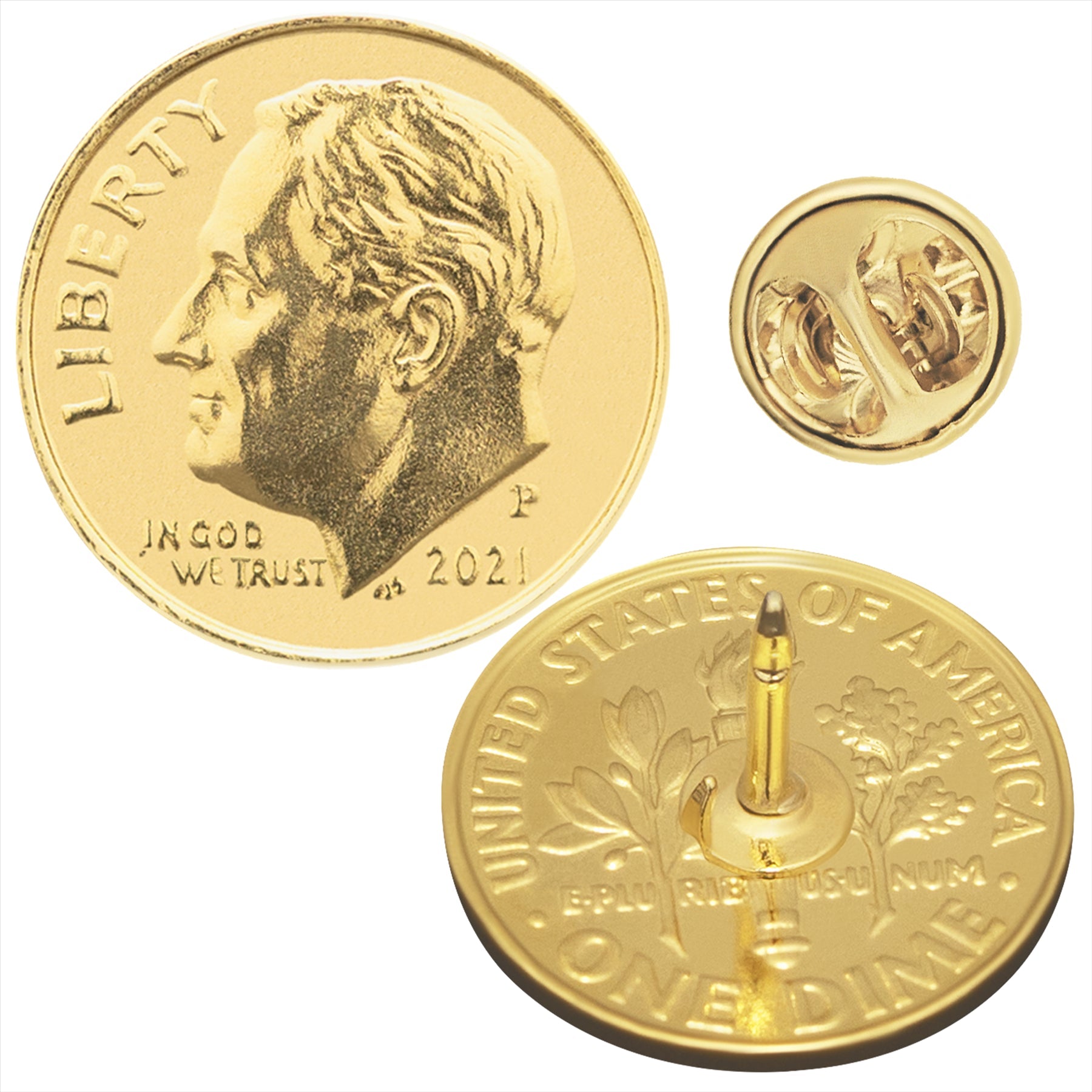 미국 동전 핀 브로치 배지 | 진품 아메리칸 다임 | 18K 금 도금 | 루스벨트 다임 | 자랑스러운 재향군인