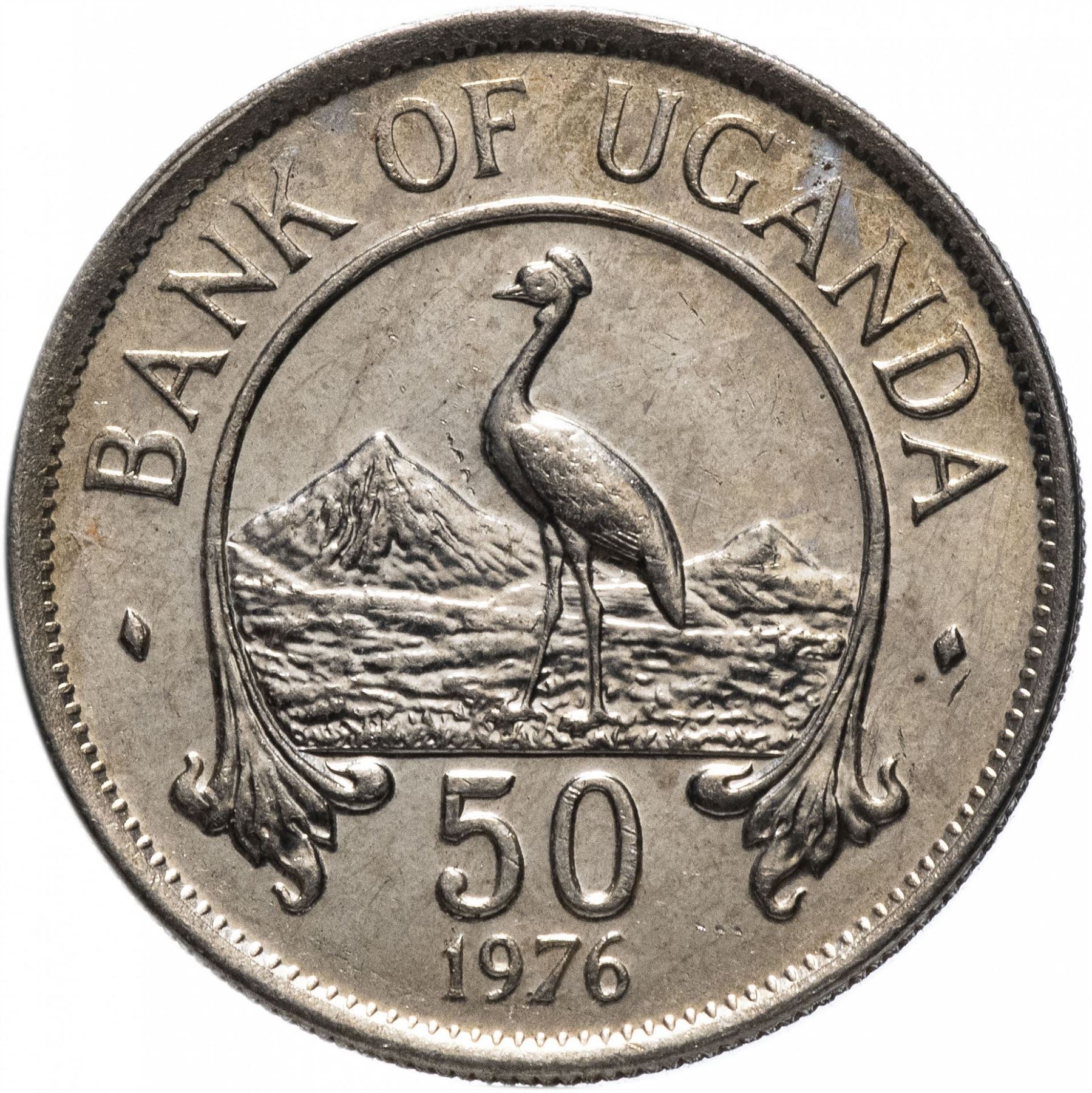 Uganda | Moneda de 50 centavos | Grulla coronada gris | KM4a | 1976
