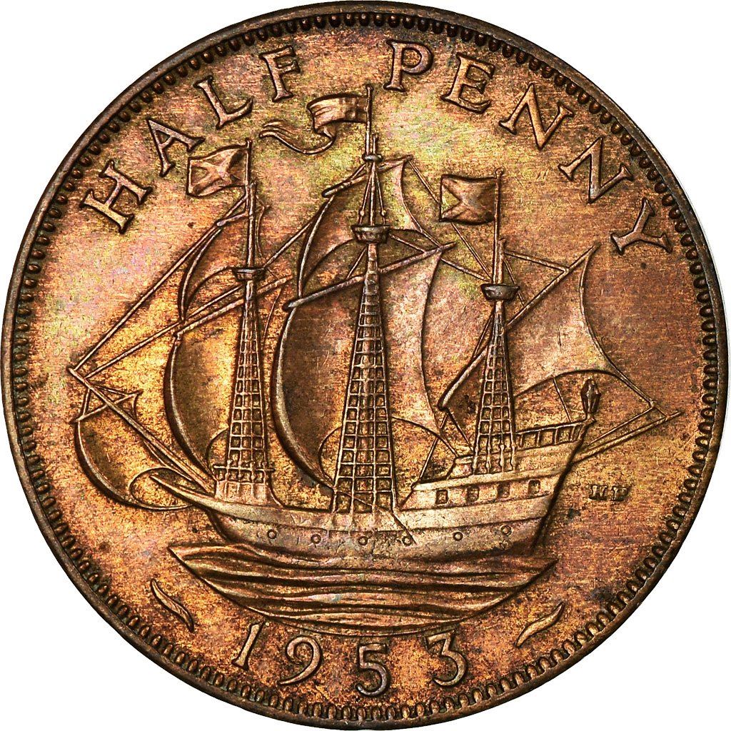 United Kingdom | 1/2 Penny Coin | Elizabeth II | KM:882 | 1953