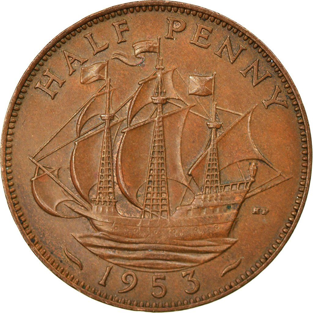 United Kingdom | 1/2 Penny Coin | Elizabeth II | KM:882 | 1953