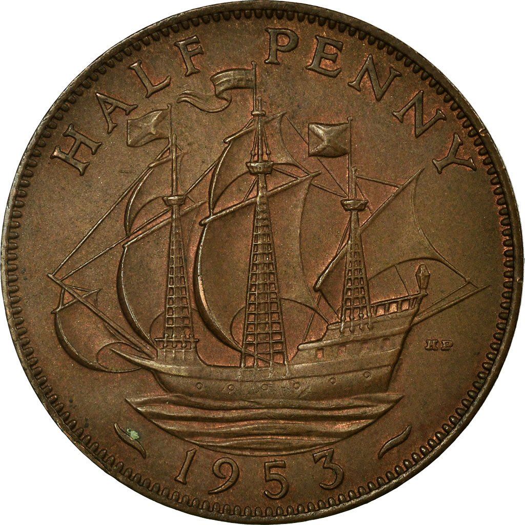 United Kingdom | 1/2 Penny Coin | Elizabeth II | KM:882 | 1953