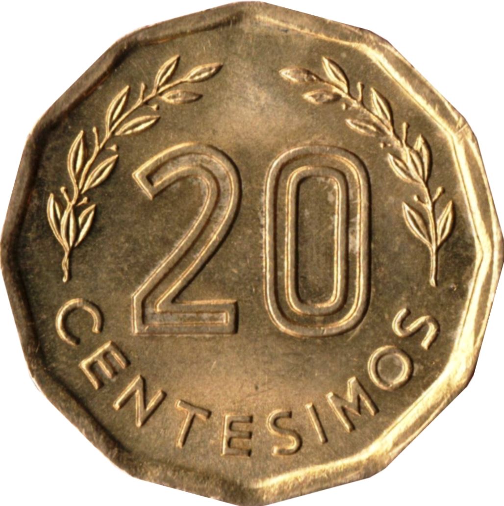 Uruguay Coin Uruguayan 20 Centésimos | Montevideo Hill Fortress | Olive Sprig | KM67 | 1976 - 1981