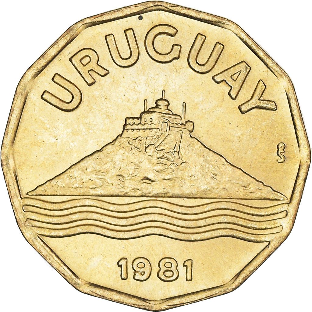 Uruguay Coin Uruguayan 20 Centésimos | Montevideo Hill Fortress | Olive Sprig | KM67 | 1976 - 1981
