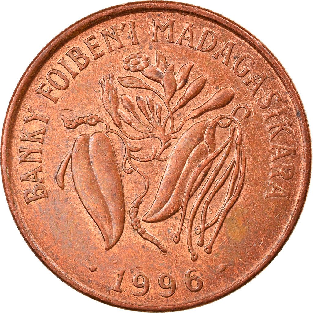 Madagaskaras | 10 frankų / 2 ariariai moneta | Vanilė | Zebuas | Km:22 | 1996