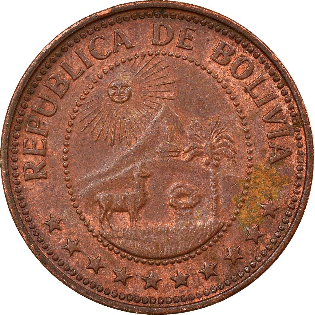 Bolivia | 10 Centavos | Copper clad steel | Coat of Arms | KM:188 | 1965-1973